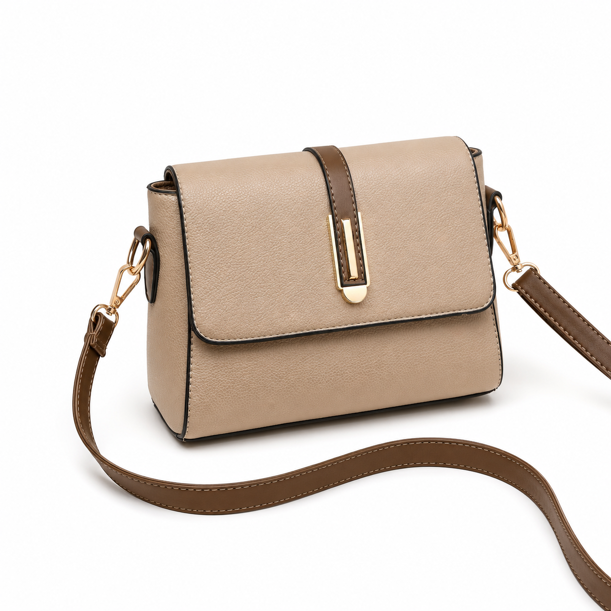 Maison LYORÉN small PU leather structured crossbody flat lay