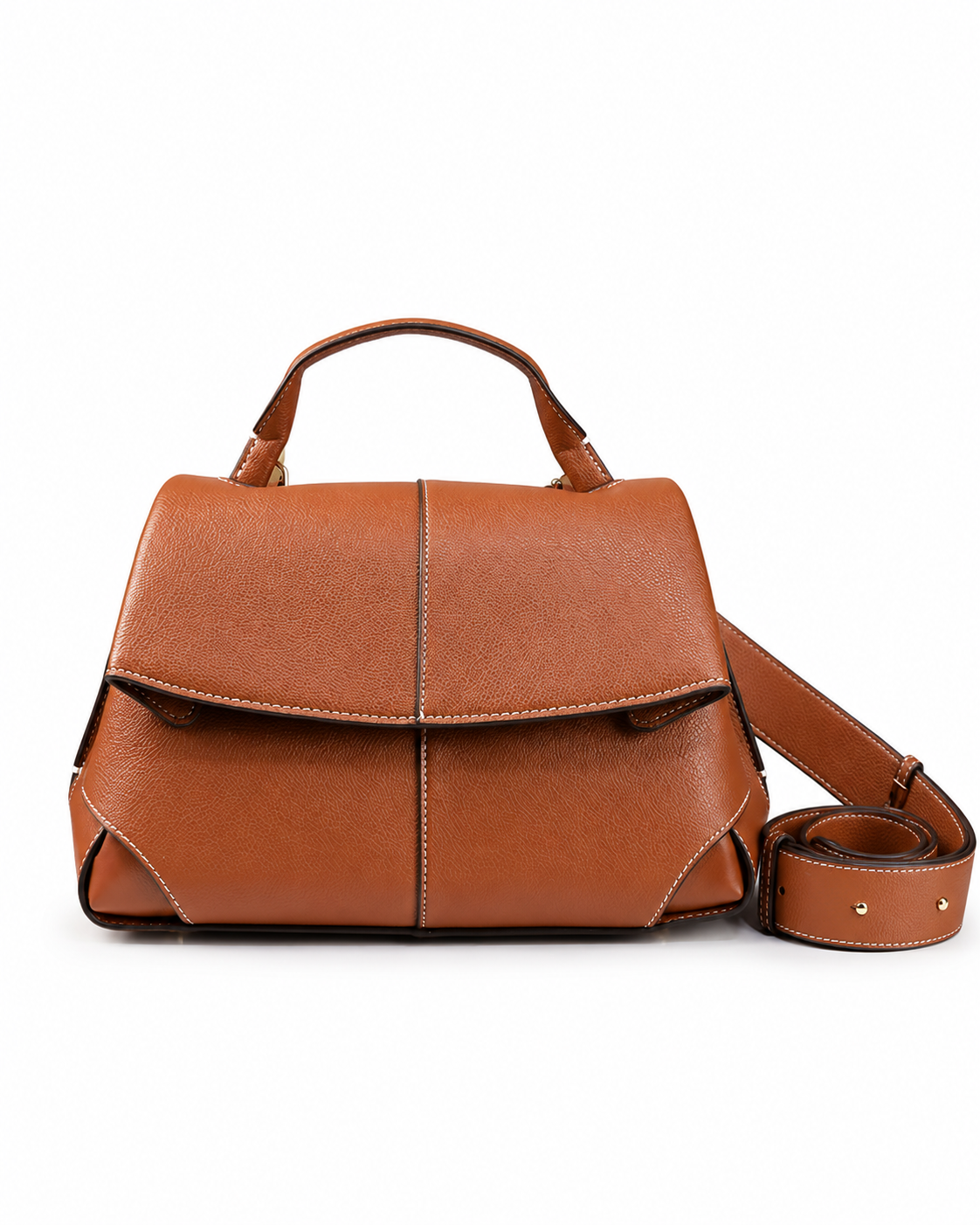 Maison LYORÉN Premium Leather Structured Shoulder Bag — Brown front view