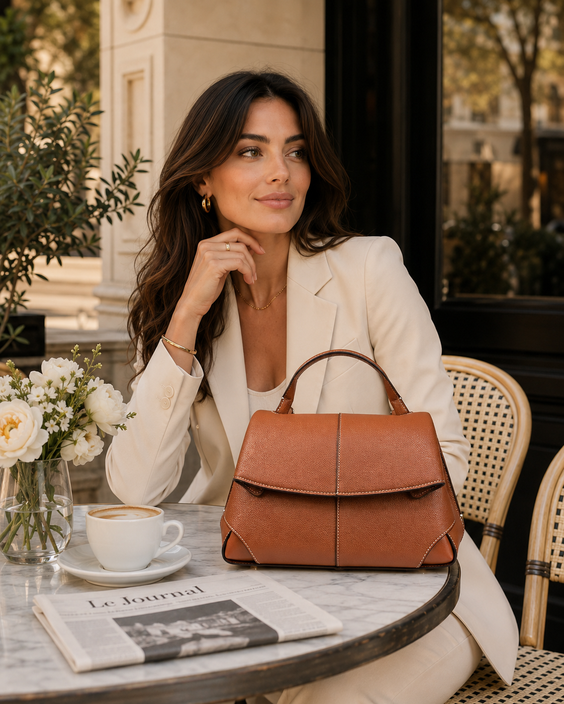 Nayomi leather crossbody bag interior view — Maison LYORÉN