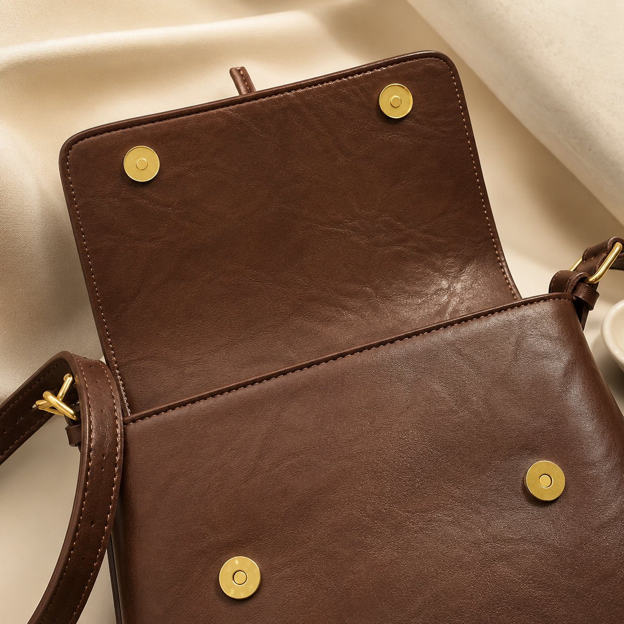 Margaux vegan leather carryall tote shown on the shoulder