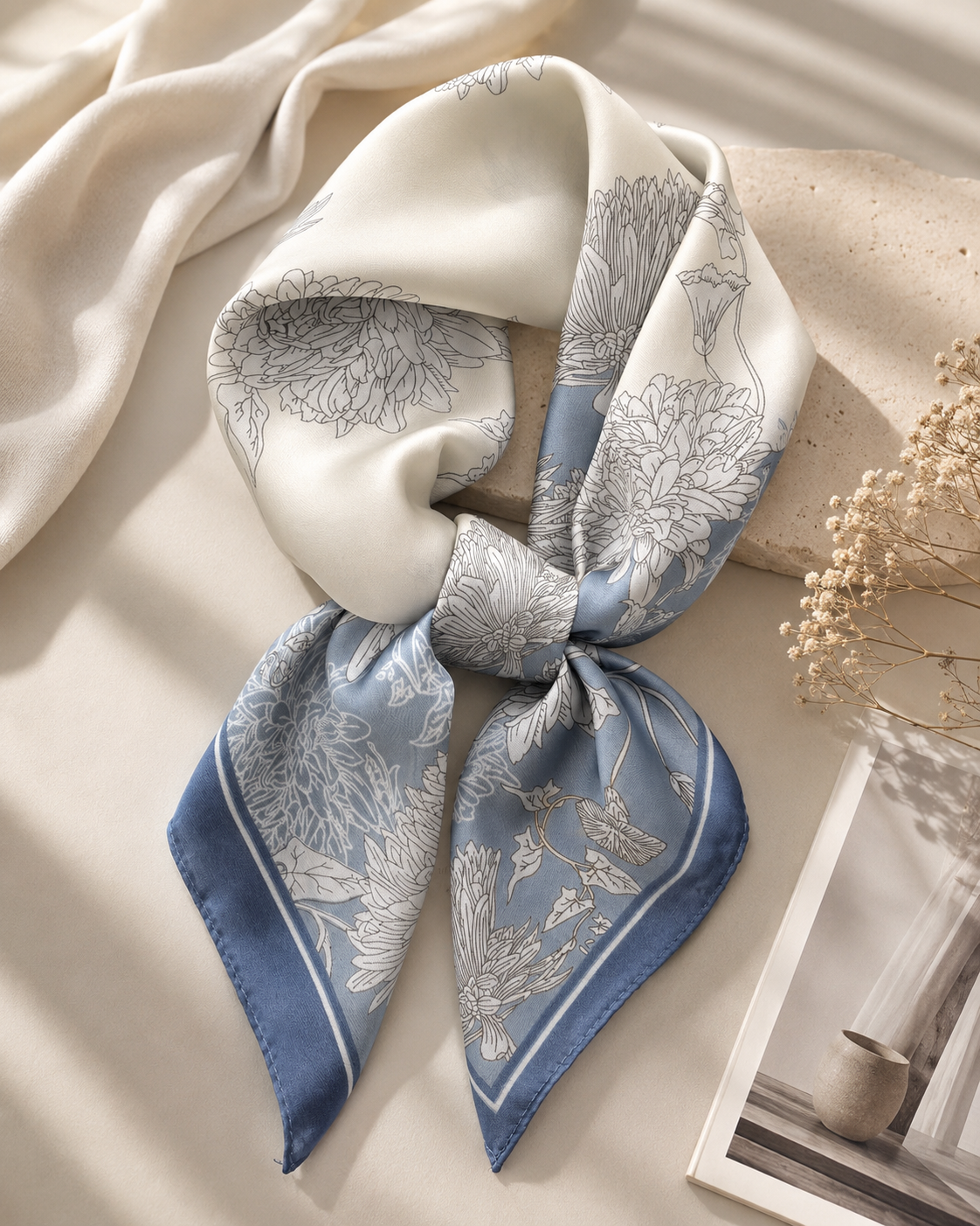Maison LYORÉN floral satin scarf styling guide