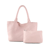 Handwoven PU Leather Shoulder Tote Bag with Inner Pouch