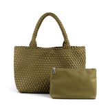 Handwoven PU Leather Shoulder Tote Bag with Inner Pouch