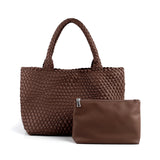 Handwoven PU Leather Shoulder Tote Bag with Inner Pouch