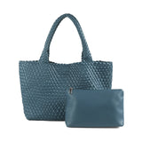 Handwoven PU Leather Shoulder Tote Bag with Inner Pouch