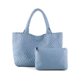 Handwoven PU Leather Shoulder Tote Bag with Inner Pouch