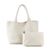 Handwoven PU Leather Shoulder Tote Bag with Inner Pouch