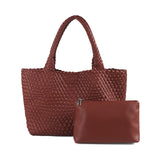 Handwoven PU Leather Shoulder Tote Bag with Inner Pouch