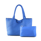 Handwoven PU Leather Shoulder Tote Bag with Inner Pouch
