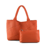 Handwoven PU Leather Shoulder Tote Bag with Inner Pouch