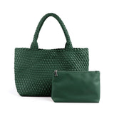 Handwoven PU Leather Shoulder Tote Bag with Inner Pouch