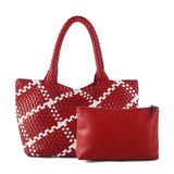 Handwoven PU Leather Shoulder Tote Bag with Inner Pouch