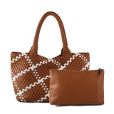 Handwoven PU Leather Shoulder Tote Bag with Inner Pouch