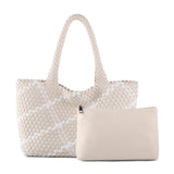 Handwoven PU Leather Shoulder Tote Bag with Inner Pouch