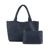 Handwoven PU Leather Shoulder Tote Bag with Inner Pouch