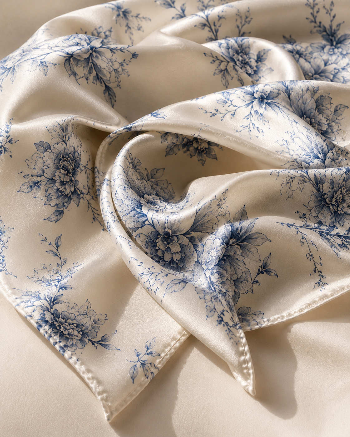 Maison LYORÉN solid satin carré worn as neck scarf