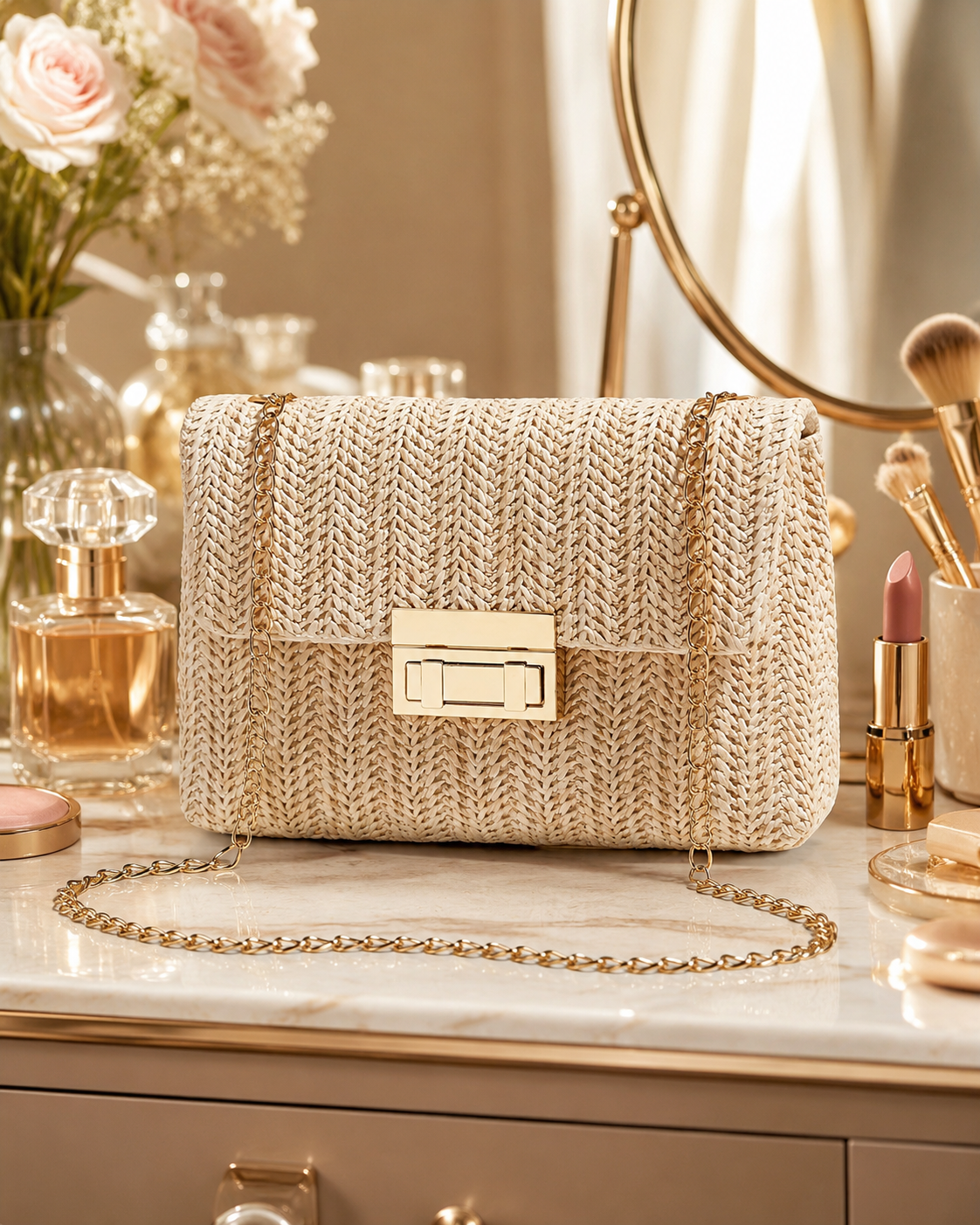 Maison LYORÉN handwoven fabric bag lock closure detail